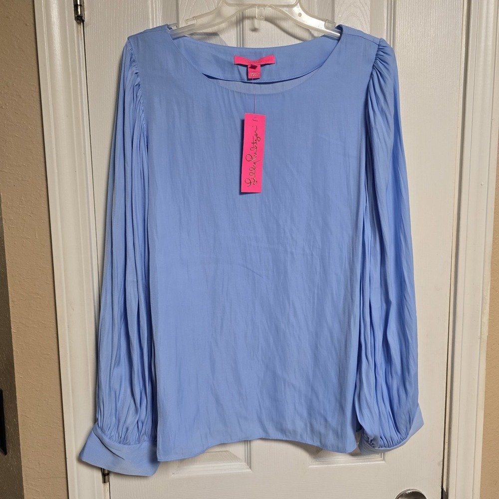 NWT‎ Lilly Pulitzer Maisel Top Blue Peri Pleated Long Sleeve Women's XLarge